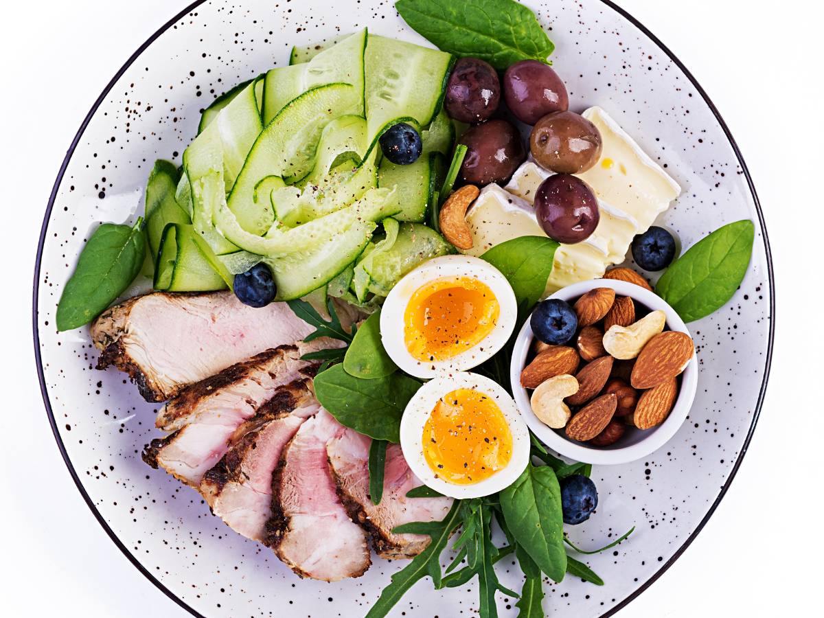 Talerz z dietą. Obrazek w artykule Jakie warzywa na keto? Lista warzyw na keto, zgodnych z zasadami diety ketogenicznej